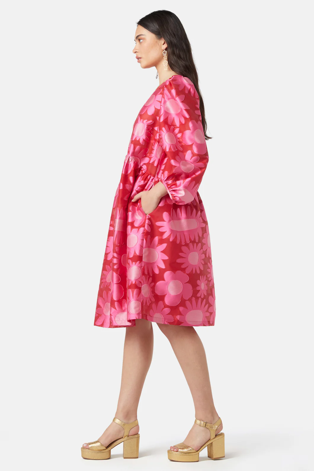 Flowering Pink Jacquard Dress - Image 3