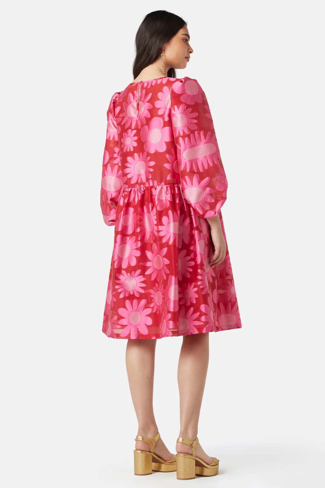 Flowering Pink Jacquard Dress - Image 4