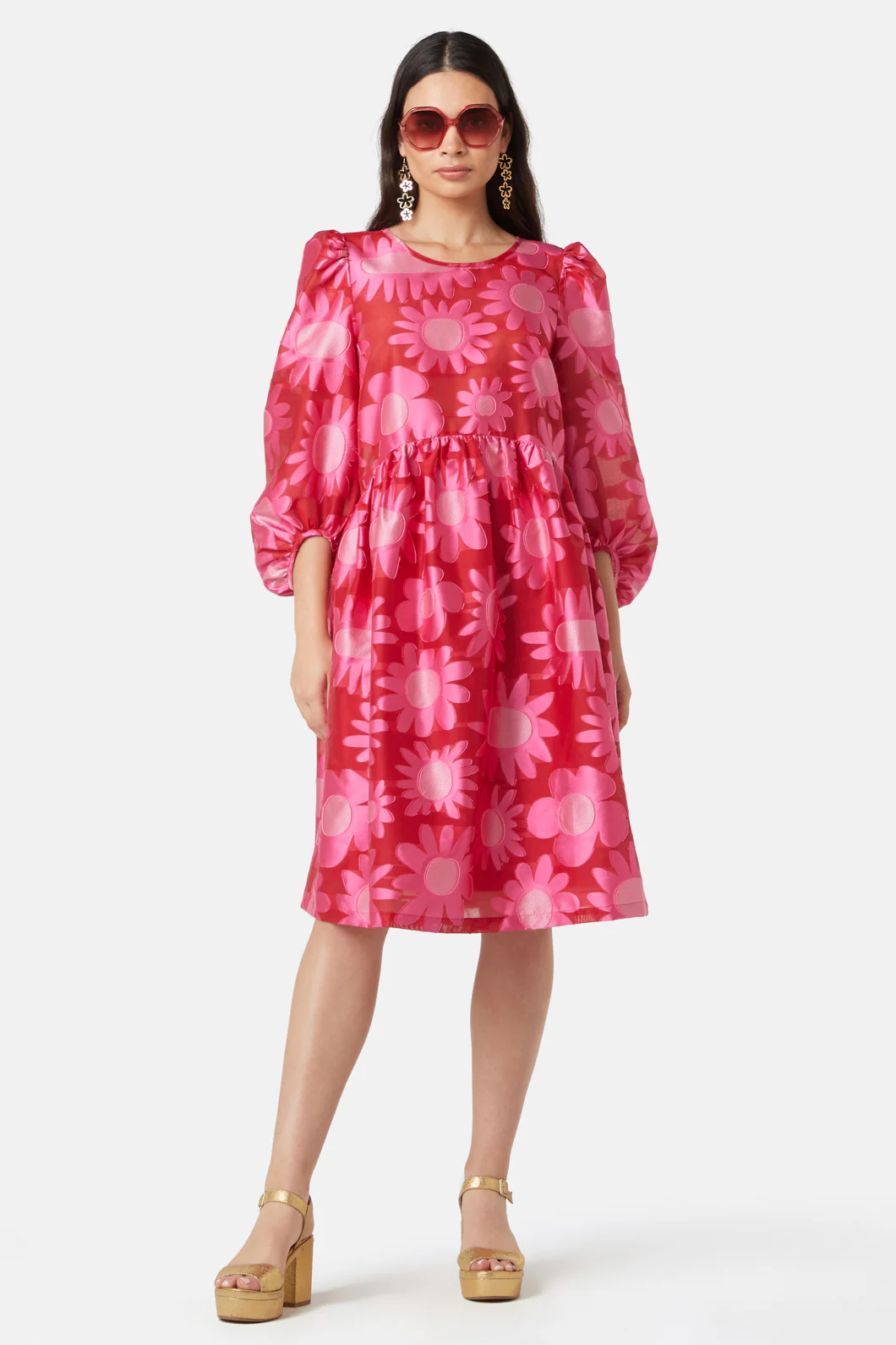 Flowering Pink Jacquard Dress - Image 5