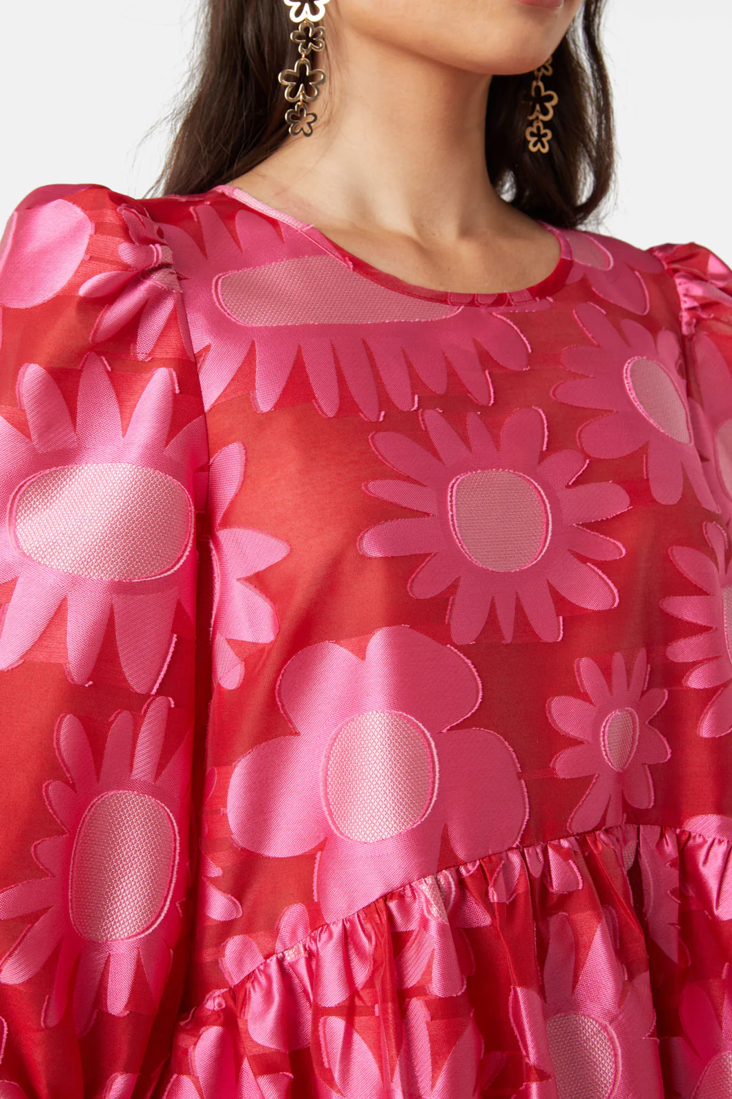 Flowering Pink Jacquard Dress - Image 7